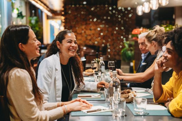 Women talking together at a restaurant